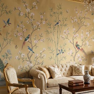 Chinoiserie Birds Wallpaper Mural For Living Room Walls