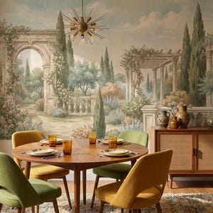 Classical Garden Wallpaper Mural For Living Room With Arch Motif