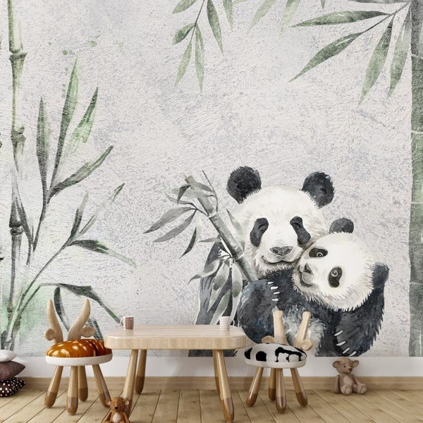 Adorable Panda Wallpaper Among Bamboo Trees Animal Wall Decor Removable