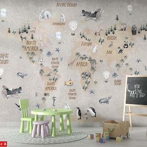 Papel pintado para niños Mapamundi Peel and Stick Playroom Wall Mural Extraíble