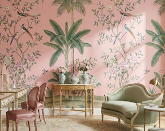 Bird Wallpaper For Bedroom With Blush Tropical Garden Mood