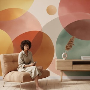 Carta da parati moderna con cerchi astratti e decorazioni geometriche da staccare e attaccare