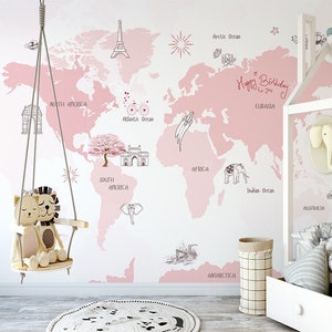 Papel pintado para niños World Map Peel and Stick Nursery Wall Covering