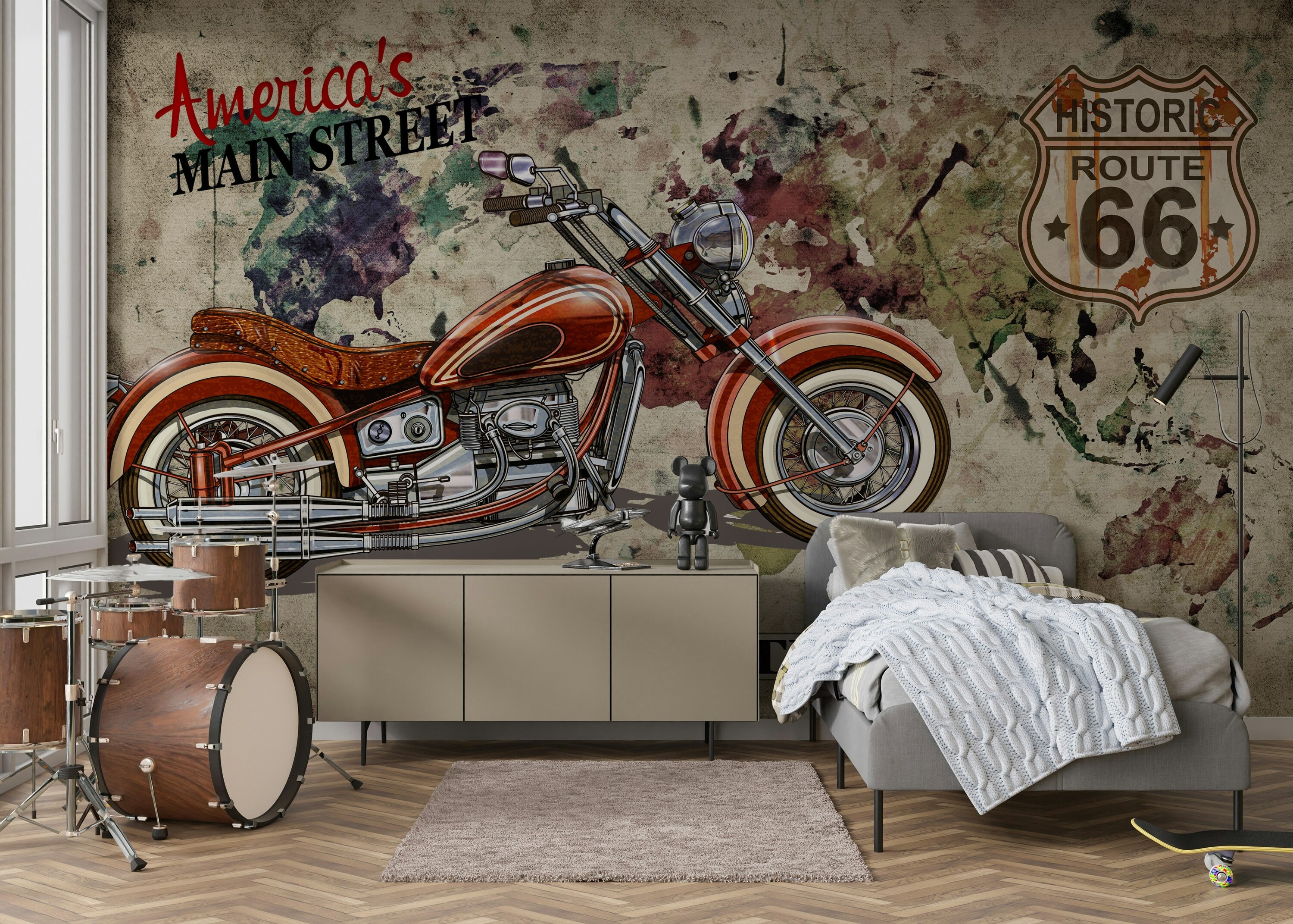 Classic Nostalgia Red Chopper Motorcycle Route 66 Wallpaper Self Adhesive  Peel and Stick Wall Mural Wall Decoration Removable - Etsy, image size:3000x2143