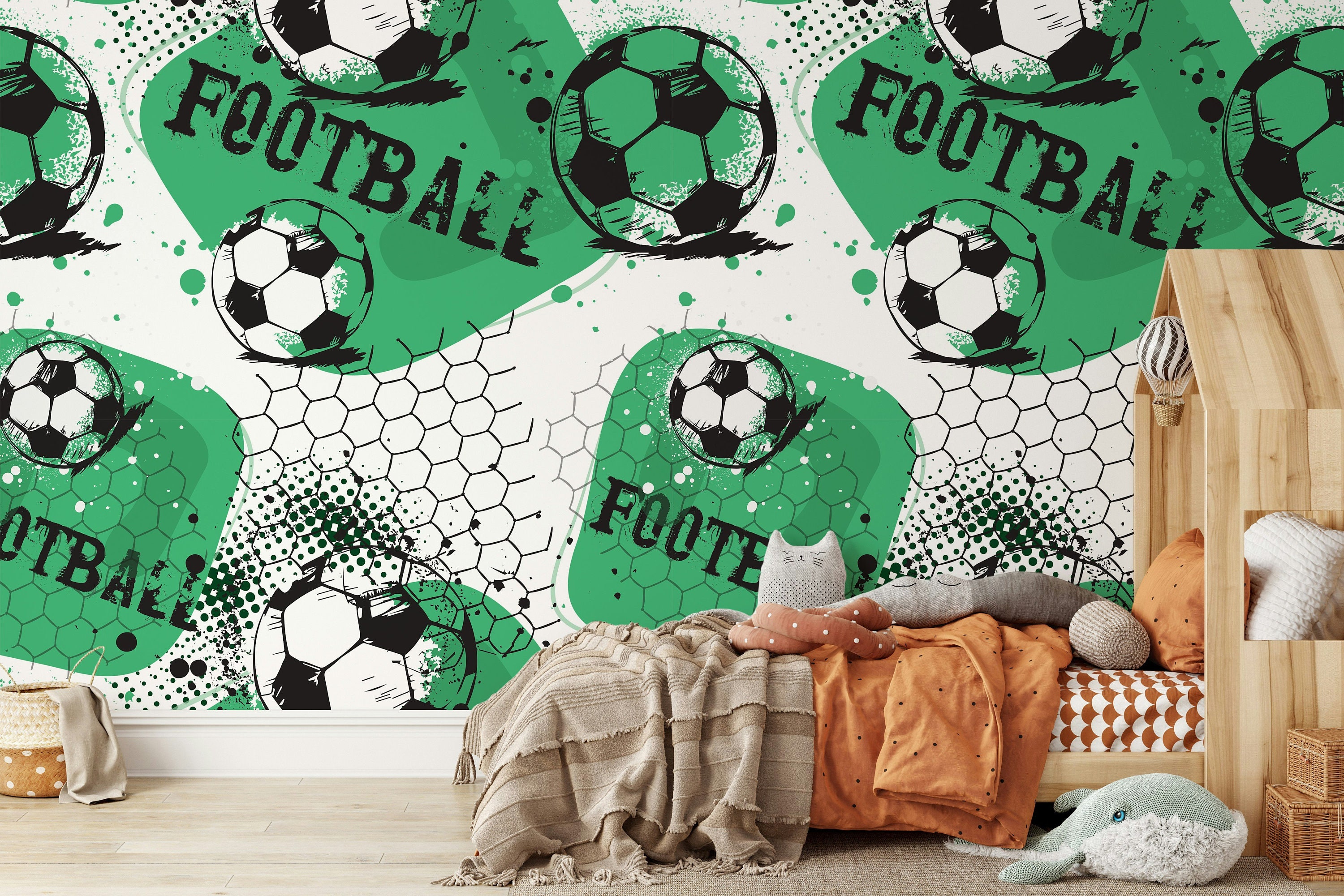サッカーの壁紙、幾何学模様のスポーツ壁画、剥がして貼るだけ - Etsy 日本