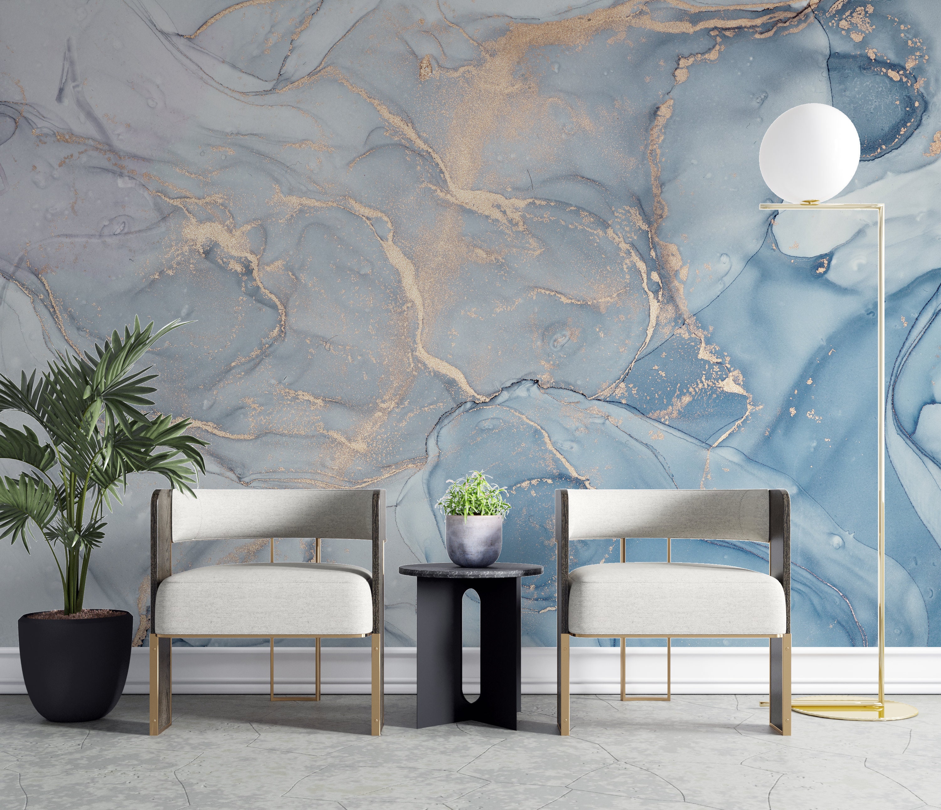 blue marble gold glitter veins abstract fake stone texture painted Peel and  Stick Wallpaper Removable Self-Adhesive Large Wallpaper Roll Wall Mural