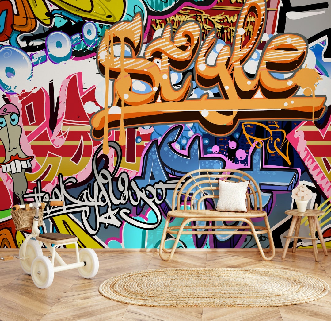ストリートアート グラフィティ 鮮やかな色の背景壁紙 自己粘着
