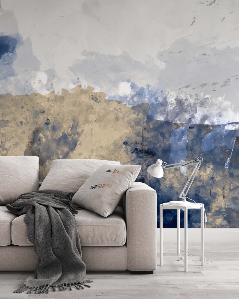 Watercolor Abstract Painting Blue Brown Background Modern | Etsy