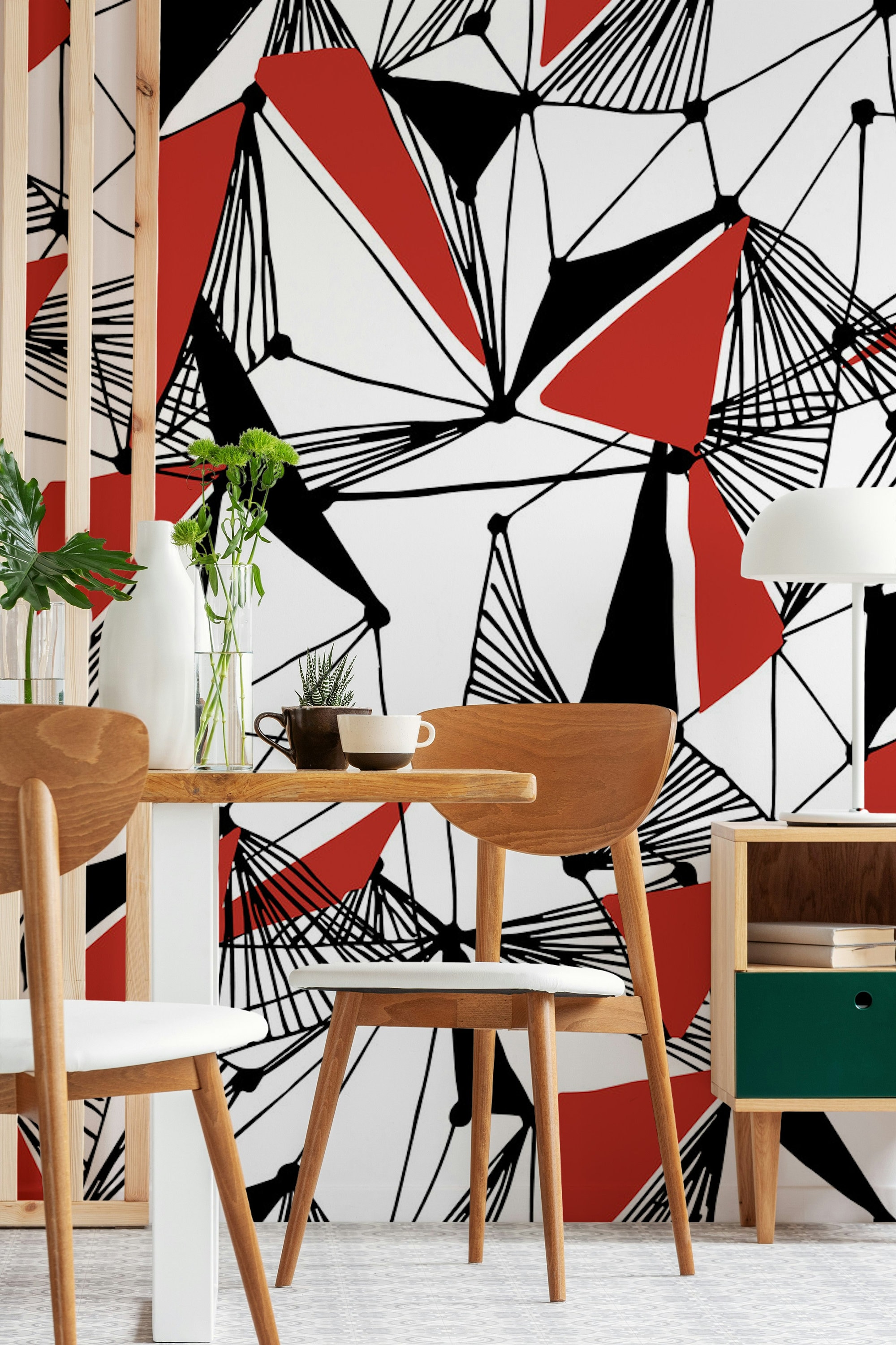 Black White and Red Triangle Geometric Shapes Wallpaper Self Adhesive Peel and Stick Wall Sticker Wall Decoration Scandinavian Removable