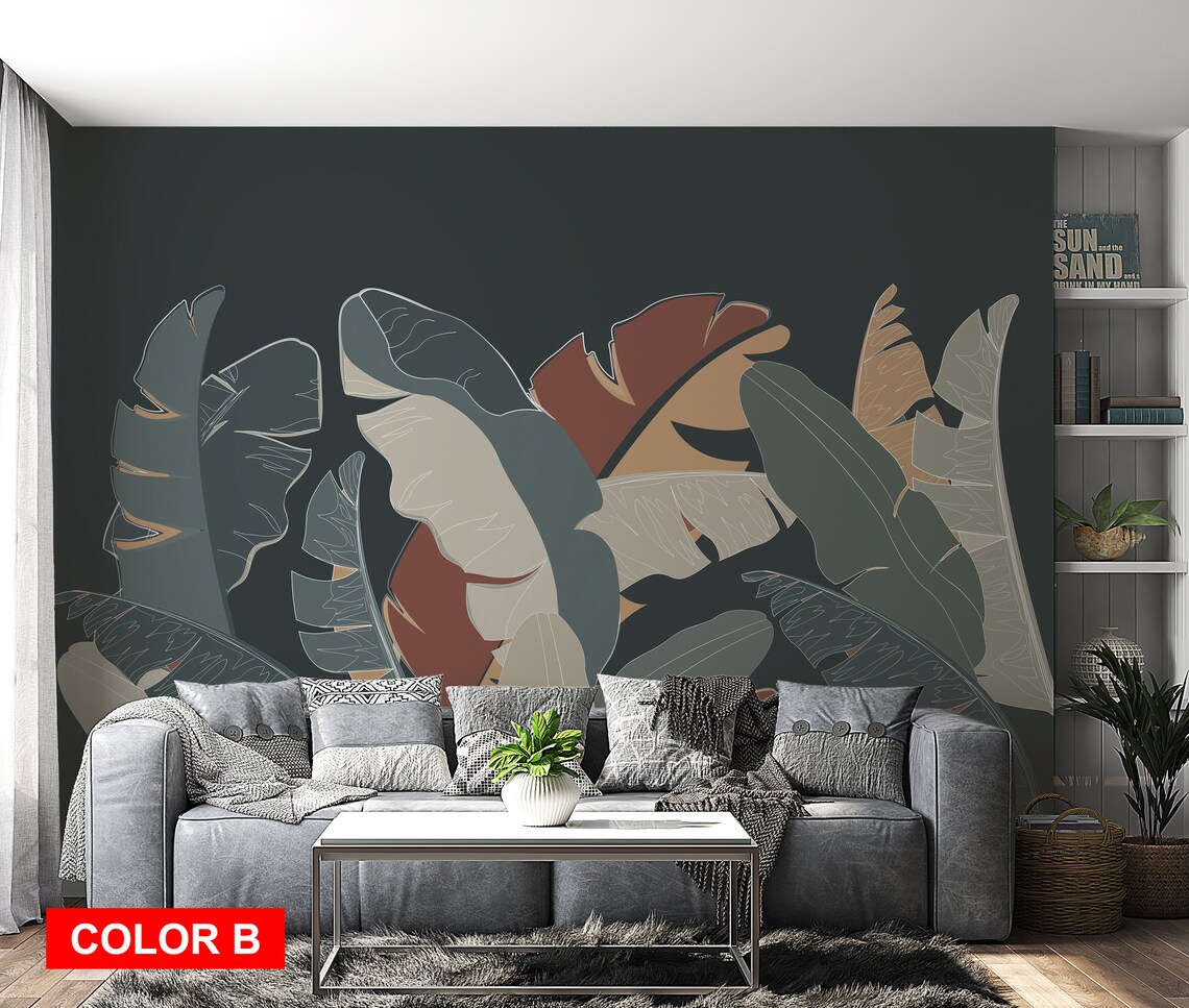 Monstera Leaves Wallpaper Exotic Wall Decor Illustration Peel - Etsy