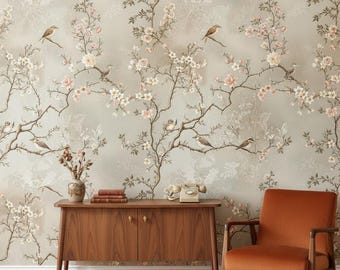 Floral Wallpaper Birds Peel And Stick Vintage Wall Mural