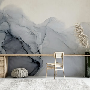 Illustration Ink Paint Abstract Painting White Black Gray Wallpaper Self Adhesive Peel and Stick Wall Mural Wall Decoration Removable