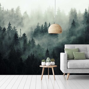 Misty Forest Wallpaper Mural, Peel and Stick Scandinavian Wall Decor - Etsy