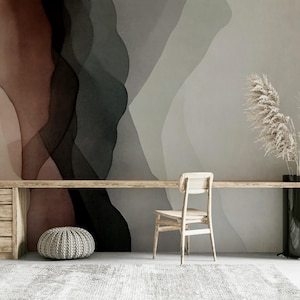 Carta da parati con onde astratte / Carta da parati murale con effetto acquerello / Decorazione murale minimalista