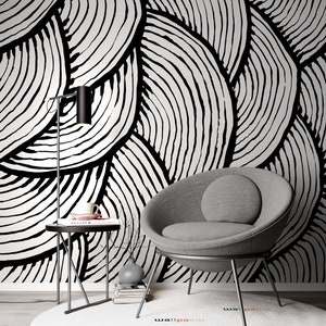 Penseelstreek patroon zwart-wit aquarel abstract behang zelfklevende schil en stok muurschildering wanddecoratie verwijderbaar