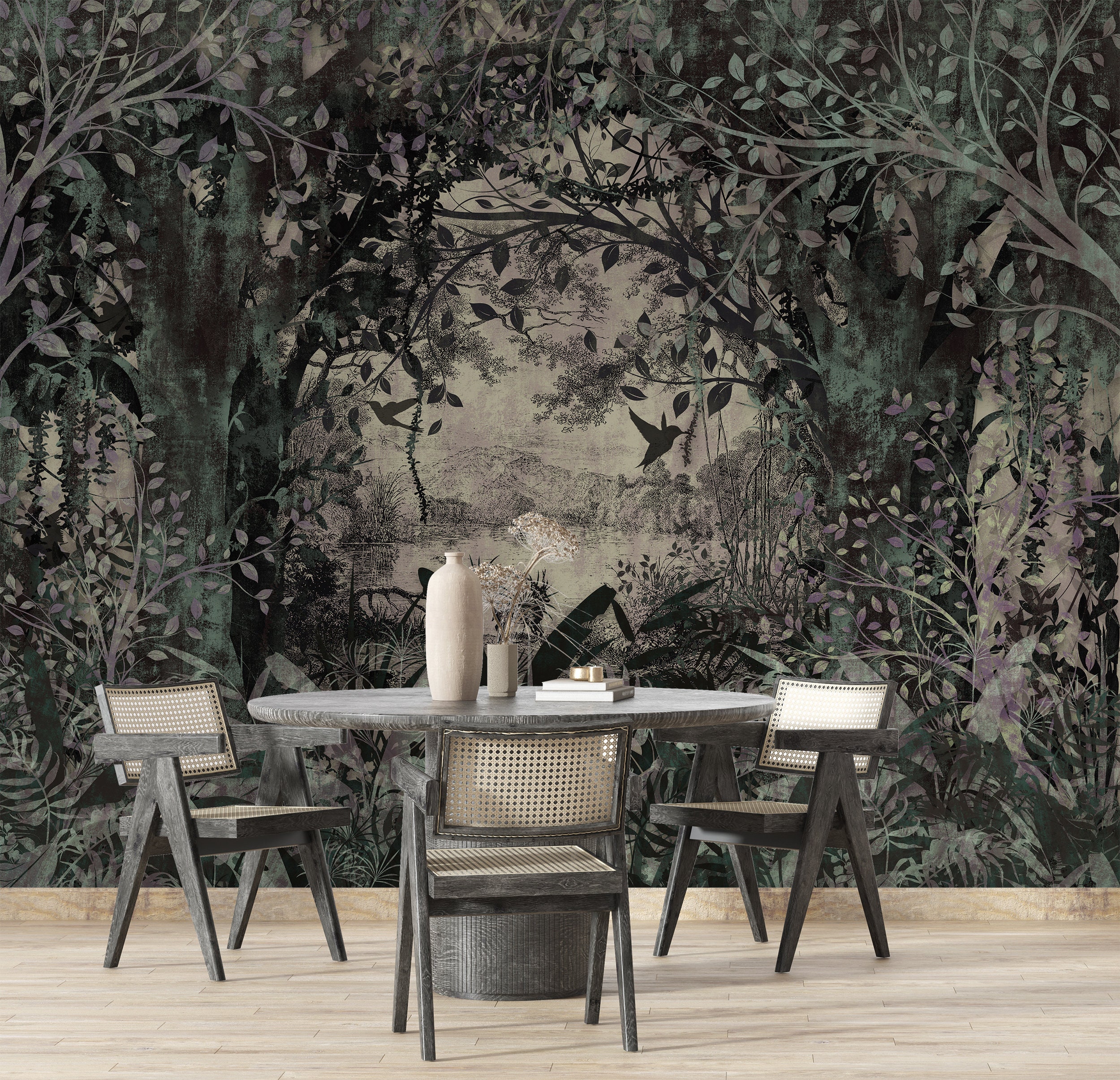 Landscape in Classic Old Style Vintage Forest Wallpaper Self - Etsy