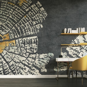 Papier peint en demi-cercle et décoration murale en béton pour sol