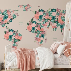 Blumen Muster Luxus Weltkarte Tapete Selbstklebendes Peel & Stick Haus Wanddekoration Skandinavisches minimalistisches Design Entfernbar