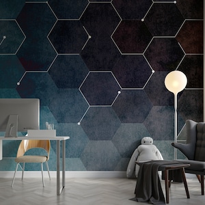 Carta da parati geometrica esagonale scura Carta da parati autoadesiva stacca e incolla Decorazione murale Design scandinavo minimalista Rimovibile