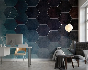 Dark Hexagon Geometric Wallpaper Self Adhesive Peel and Stick Wall Murals Wall Decoration Minimalistic Scandinavian Design Removable