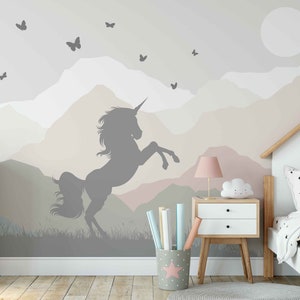 Unicorn Wallpaper Peel and Stick Scandinavian Wall Mural for Girls Bedroom