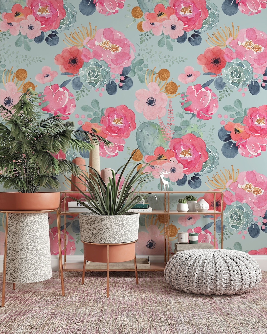 Floral Wallpaper Watercolor Peel and Stick Wall Mural Blossom - Etsy