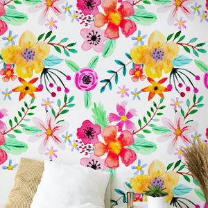 Colorful Abstract Watercolor Extotic Flowers Plants Wallpaper Self Adhesive Peel and Stick Wall Murals Wall Decoration Removable