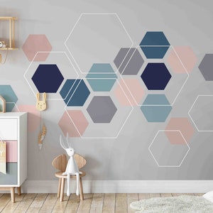 Colorful Pentagon Abstract Modern Geometric Shapes Background Wallpaper Self Adhesive Peel and Stick Wall Mural Wall Decoration Removable
