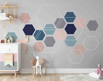 Colorful Pentagon Abstract Modern Geometric Shapes Background Wallpaper Self Adhesive Peel and Stick Wall Mural Wall Decoration Removable