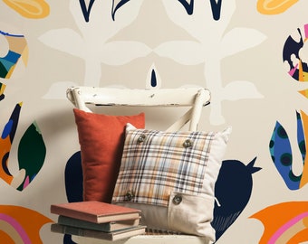 Colorido fondo de pantalla de diseño étnico / Mural de pared de cáscara y palo contemporáneo / Decoración de pared de arte visual