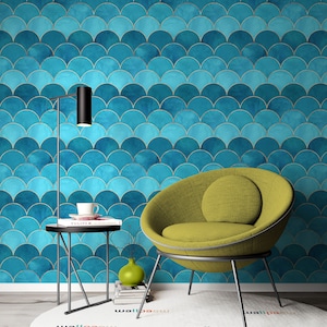 Blu e oro Aspetto Mezzo cerchio astratto Forme geometriche sfondo Carta da parati Autoadesivo Peel and Stick Wall Mural Wall Decoration
