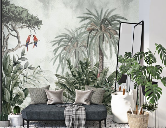 Papel pintado autoadhesivo para pared, diseño de plantas de selva
