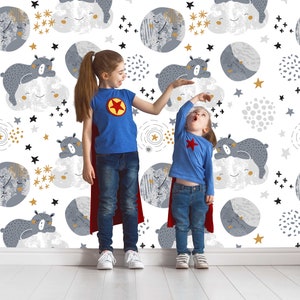 Bear Sleeping On Smiling Cloud Wallpaper Self Adhesive Peel & Stick Wall Murals Wall Decoration Minimalistic Scandinavian Design Removable
