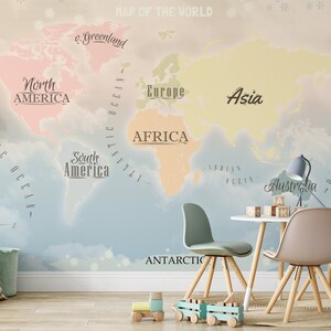 Papel pintado de mapas del mundo de colores Mural de pared para habitación de niños extraíble