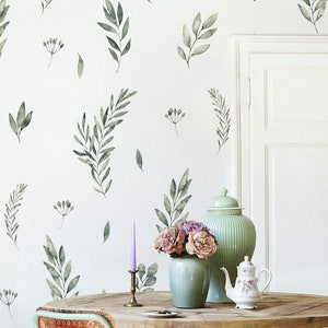 Verde Piccolo giardino Piante Fiori Design moderno Carta da parati floreale Autoadesivo Peel and Stick Wall Mural Wall Decoration