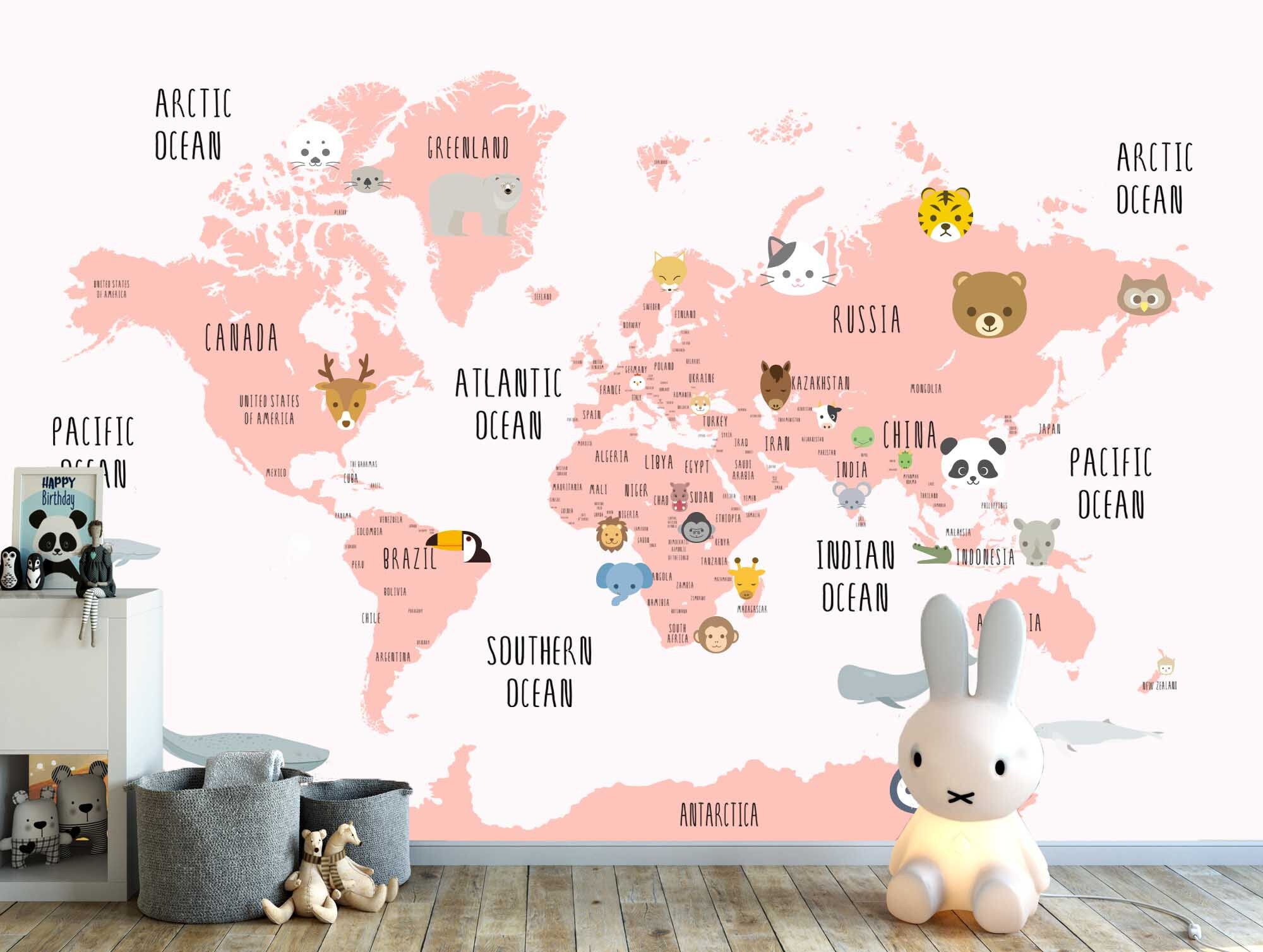 Cute World Map Mural