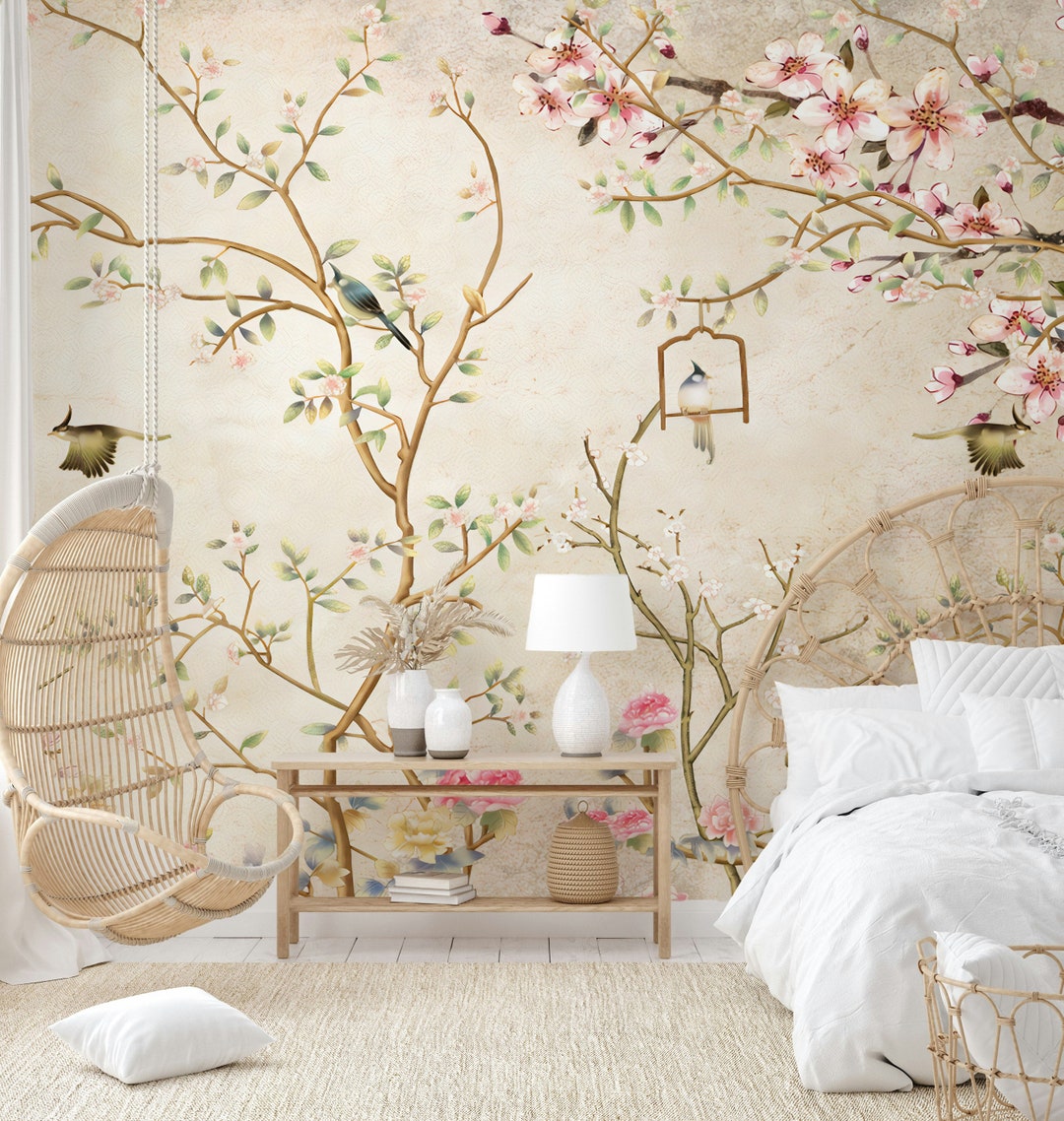 VEELIKE Papel Pintado Flores Blanco Acuarela Vintage Papel Pared