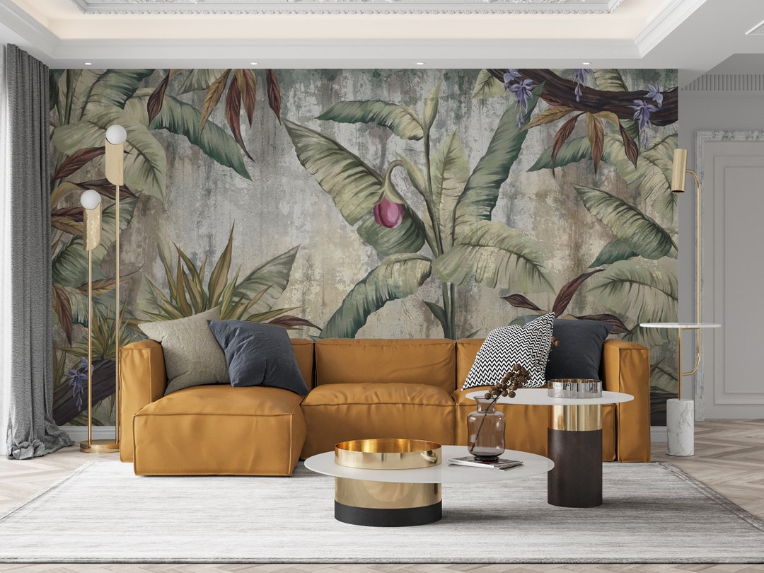 Big Leaf Pattern Wallpaper Exotic Plants Peel and Stick Wall Etsy