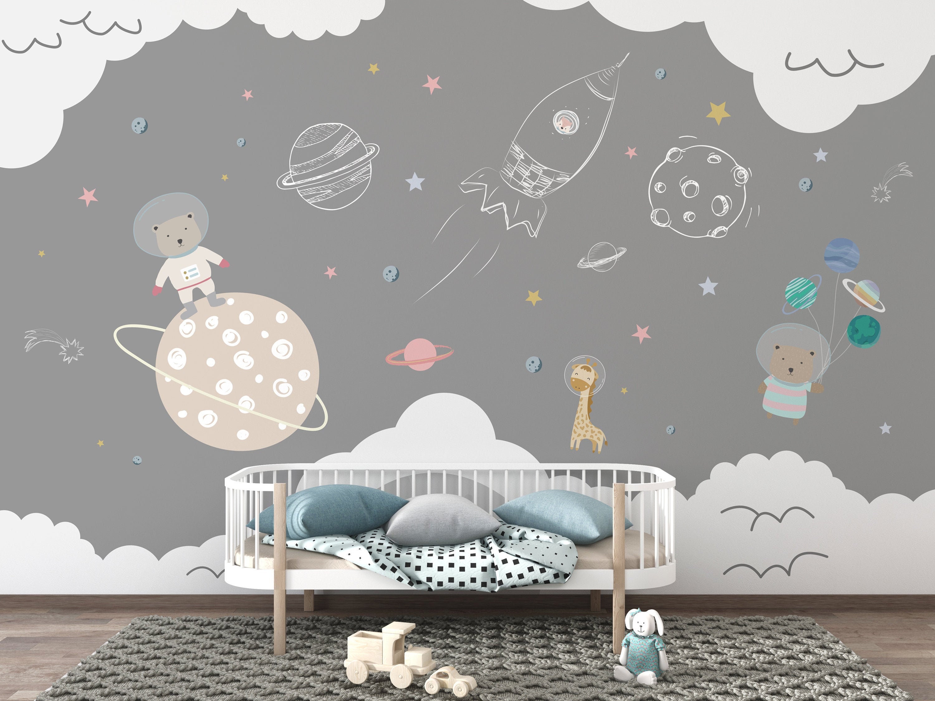  Papel pintado para pared, diseño de gato en espacio espacial  para niños, papel pintado autoadhesivo, papel de pared, mural de pared  moderno, para dormitorio y sala de estar para decoración de