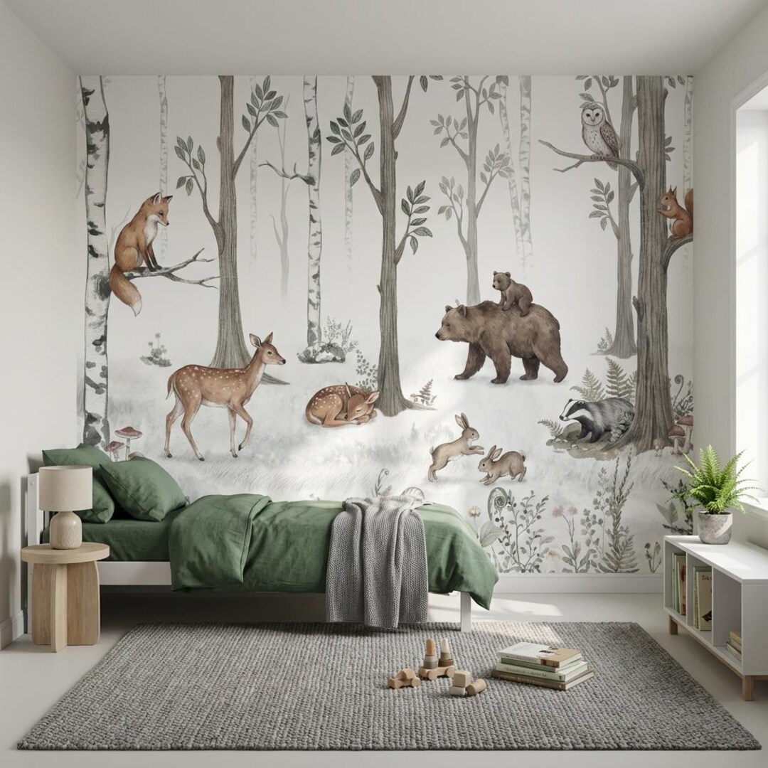 White Forest Wallpaper Peel and Stick for Nursery Room - Etsy