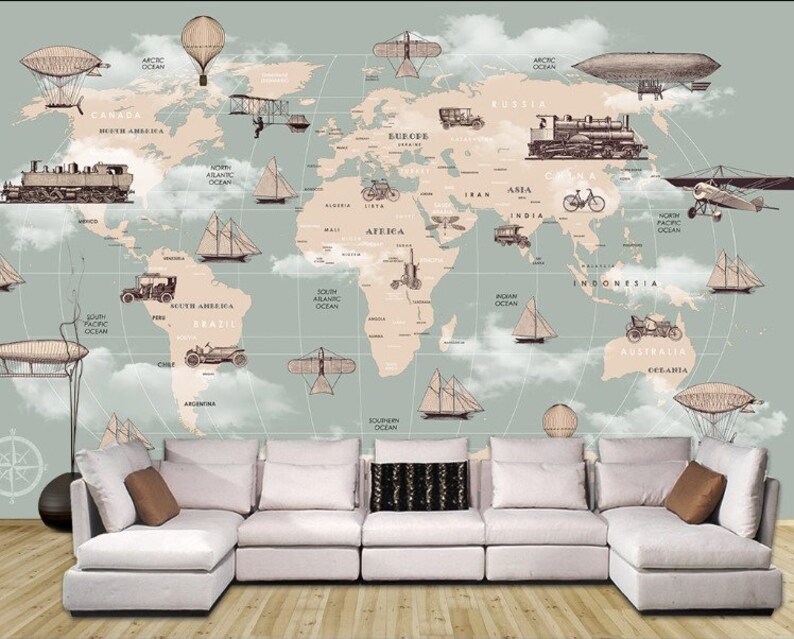 Kids Wallpaper Kids Map Peel and Stick Worldmap Wall Mural Removable - Etsy