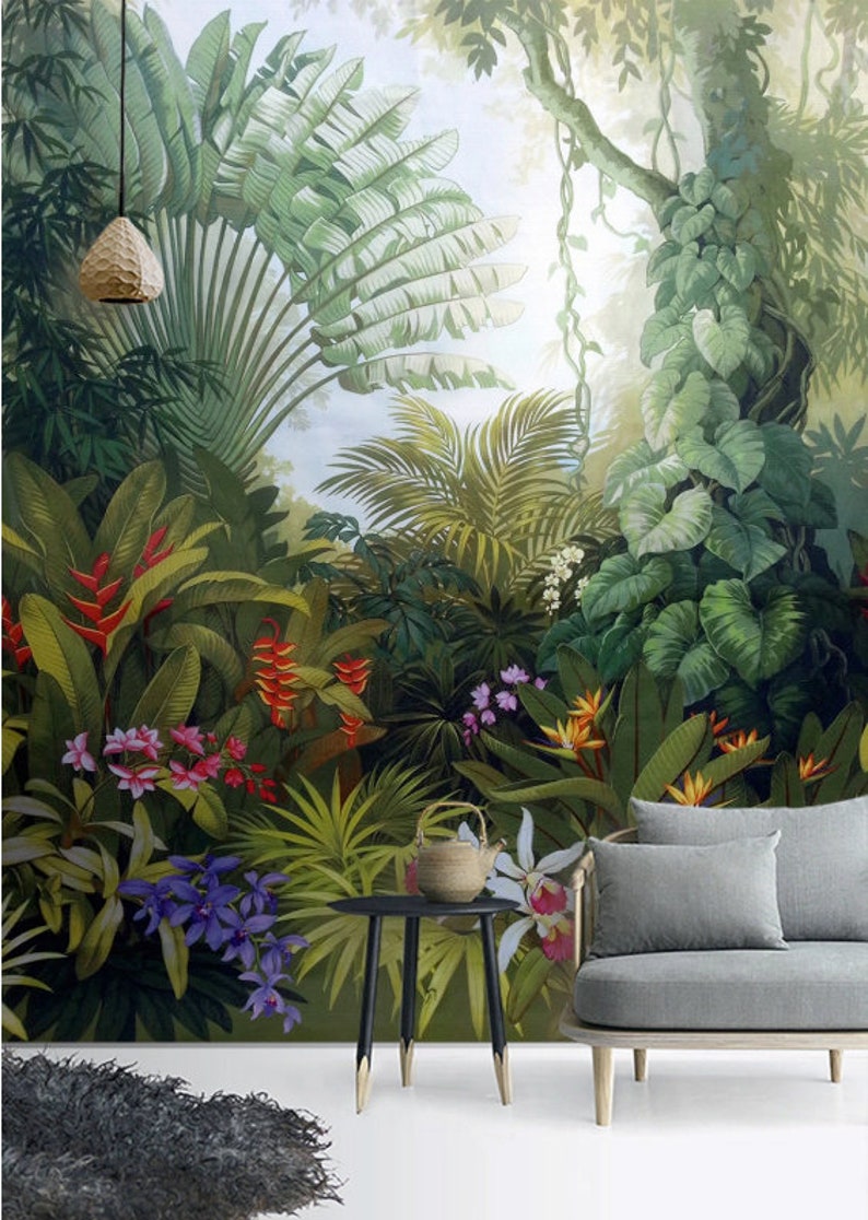 Green Plants Tropical Exotic Jungle Wallpaper Self Adhesive Etsy