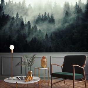 Misty Forest Wallpaper Mural, Peel and Stick Scandinavian Wall Decor - Etsy