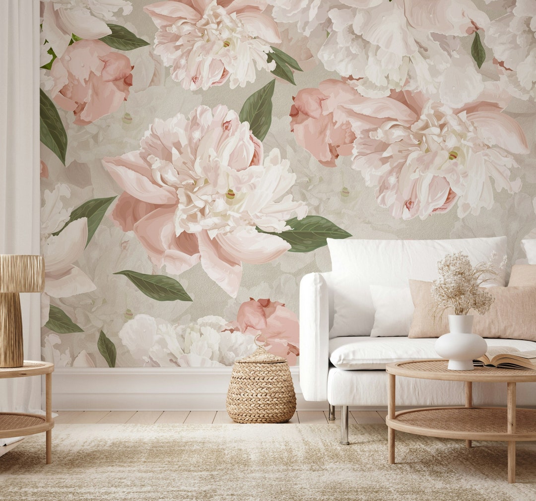Peony Floral Wallpaper Peel and Stick 80's Wall Mural Removable - Etsy