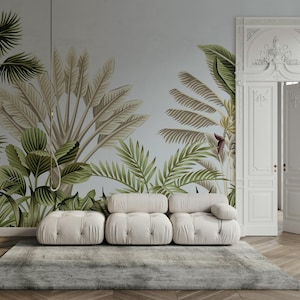 Jungle Plants Tropical Exotic Green Wallpaper Self Adhesive Peel and Stick Wall Murals Wall Decoration Minimalistic Scandinavian Removable
