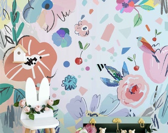 Créatif Dessiné à la main Luxe Artistique Fond Floral Papier Peint Auto Adhésif Peel et Stick Mural Mural Décoration Murale Amovible
