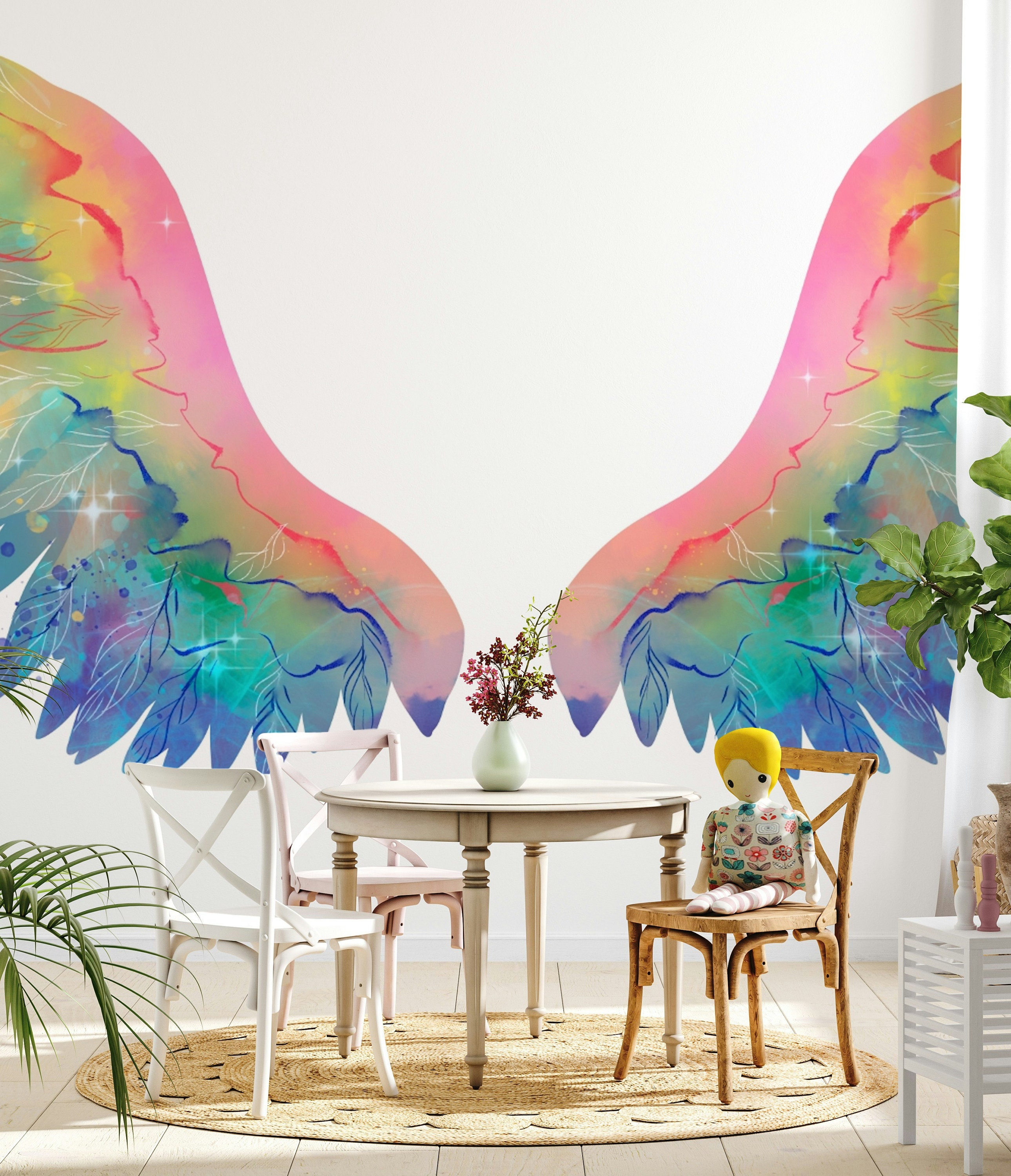 Colorful Angel Wings Wallpaper Modern Art Wall Decoration Abstract Peel ...