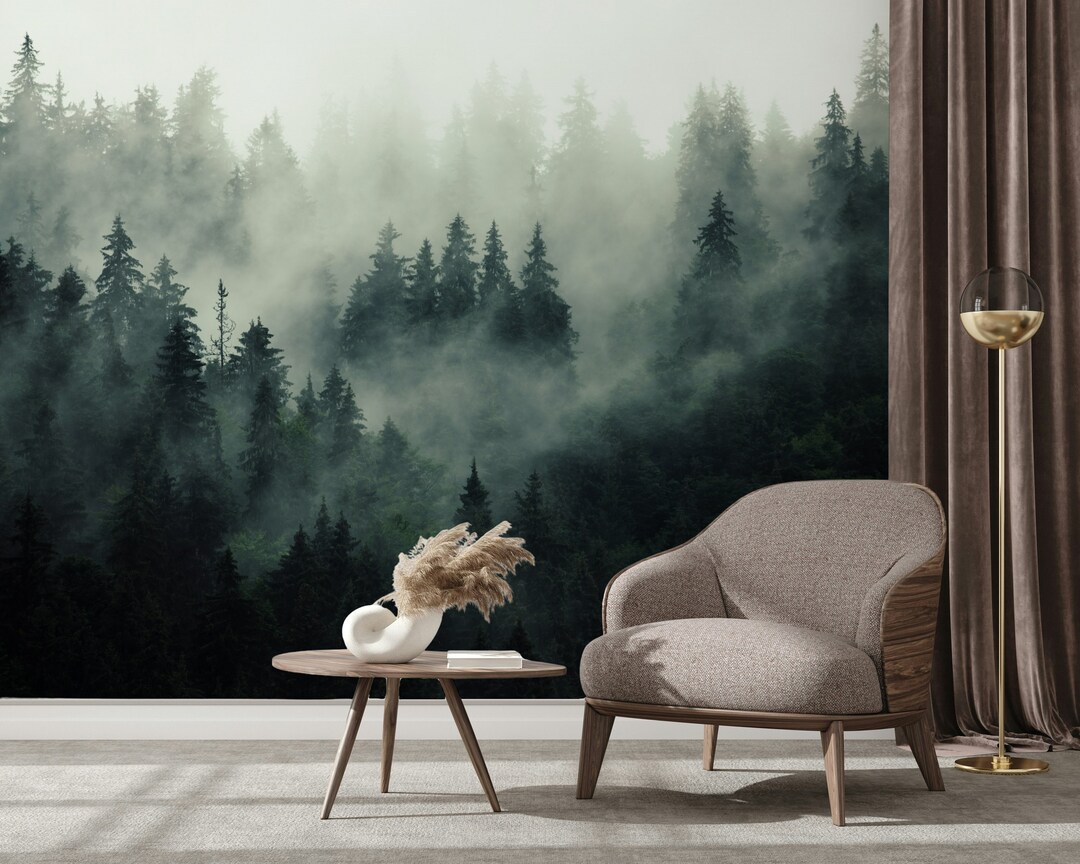 Misty Forest Wallpaper Mural, Peel and Stick Scandinavian Wall Decor - Etsy