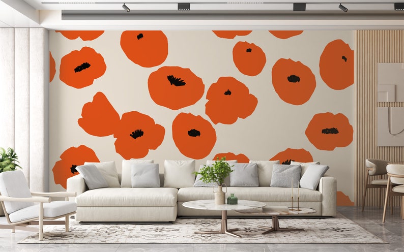 Poppy Flowers Wallpaper Abstract Floral Wall Mural Red Poppies Wall Art ...