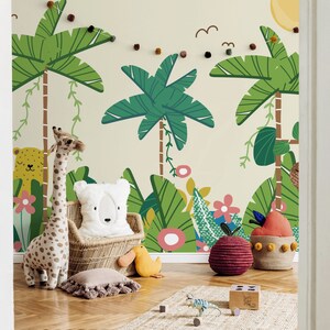 Papel pintado de palmera para niños, Decoración de pared de plantas coloridas, Mural de pared autoadhesivo para guardería